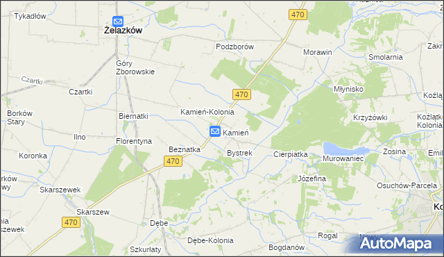 mapa Kamień gmina Ceków-Kolonia, Kamień gmina Ceków-Kolonia na mapie Targeo