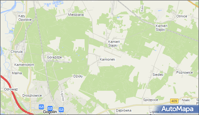 mapa Kamionek gmina Gogolin, Kamionek gmina Gogolin na mapie Targeo