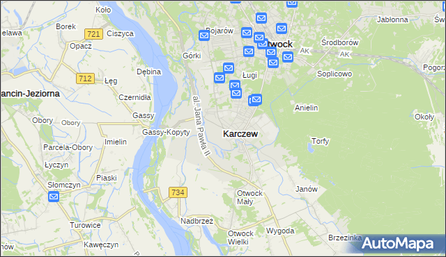 mapa Karczew powiat otwocki, Karczew powiat otwocki na mapie Targeo
