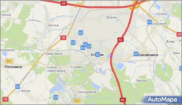 mapa Knurów powiat gliwicki, Knurów powiat gliwicki na mapie Targeo