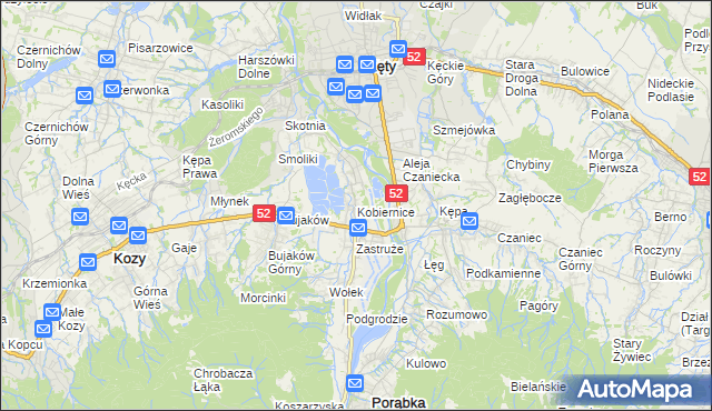 mapa Kobiernice, Kobiernice na mapie Targeo