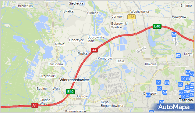 mapa Komorów gmina Wierzchosławice, Komorów gmina Wierzchosławice na mapie Targeo