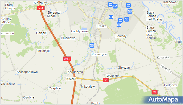 mapa Konarzyce gmina Łomża, Konarzyce gmina Łomża na mapie Targeo