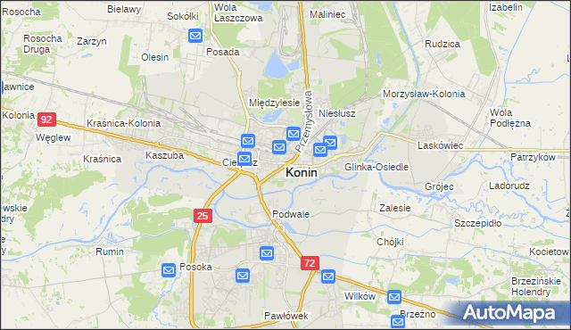 mapa Konina, Konin na mapie Targeo