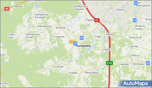 mapa Konopiska powiat częstochowski, Konopiska powiat częstochowski na mapie Targeo