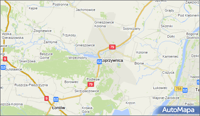 mapa Koprzywnica powiat sandomierski, Koprzywnica powiat sandomierski na mapie Targeo