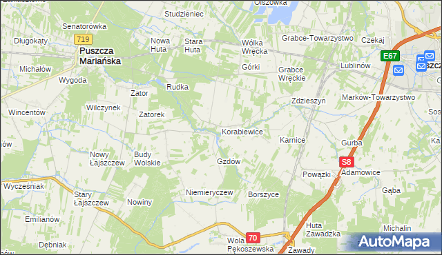 mapa Korabiewice, Korabiewice na mapie Targeo