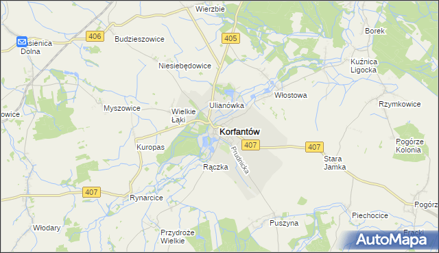 mapa Korfantów, Korfantów na mapie Targeo
