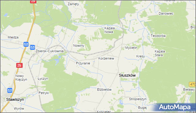 mapa Korzeniew, Korzeniew na mapie Targeo