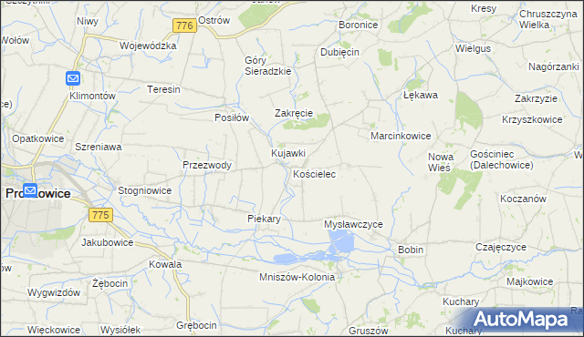 mapa Kościelec gmina Proszowice, Kościelec gmina Proszowice na mapie Targeo