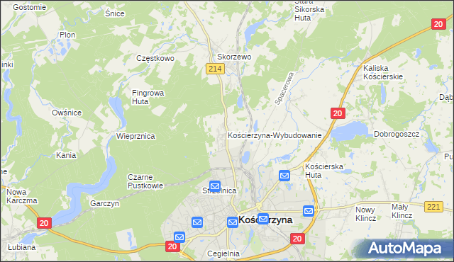 mapa Kościerzyna-Wybudowanie, Kościerzyna-Wybudowanie na mapie Targeo