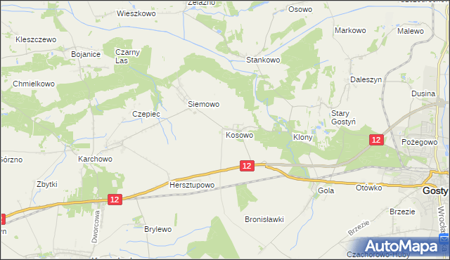 mapa Kosowo gmina Gostyń, Kosowo gmina Gostyń na mapie Targeo