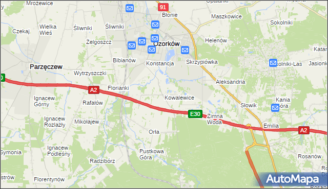 mapa Kowalewice gmina Parzęczew, Kowalewice gmina Parzęczew na mapie Targeo