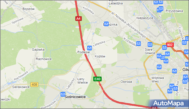 mapa Kozłów gmina Sośnicowice, Kozłów gmina Sośnicowice na mapie Targeo