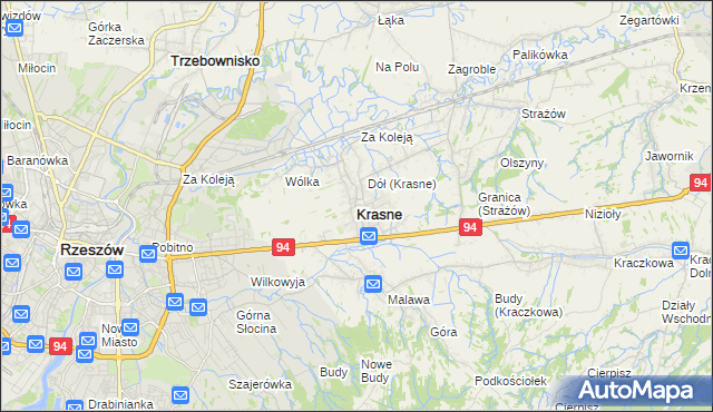 mapa Krasne powiat rzeszowski, Krasne powiat rzeszowski na mapie Targeo