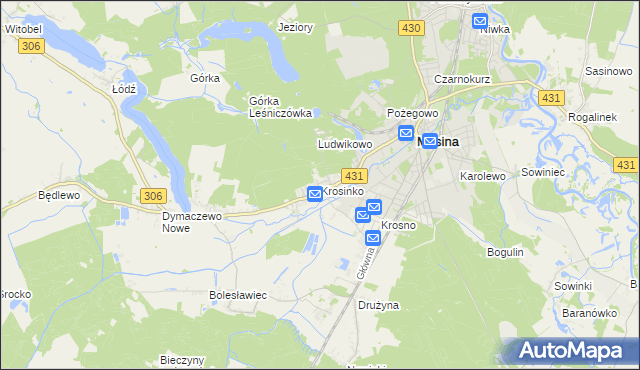 mapa Krosinko gmina Mosina, Krosinko gmina Mosina na mapie Targeo