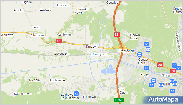 mapa Kruszyniec gmina Sicienko, Kruszyniec gmina Sicienko na mapie Targeo