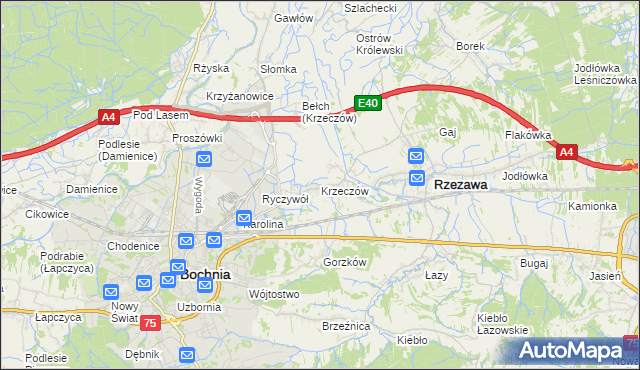mapa Krzeczów gmina Rzezawa, Krzeczów gmina Rzezawa na mapie Targeo