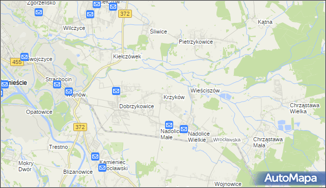 mapa Krzyków gmina Czernica, Krzyków gmina Czernica na mapie Targeo