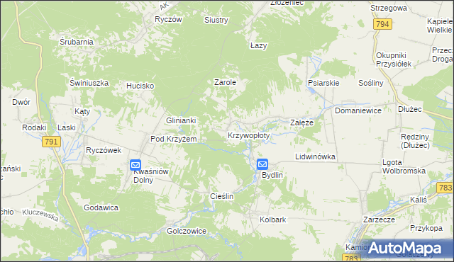 mapa Krzywopłoty gmina Klucze, Krzywopłoty gmina Klucze na mapie Targeo