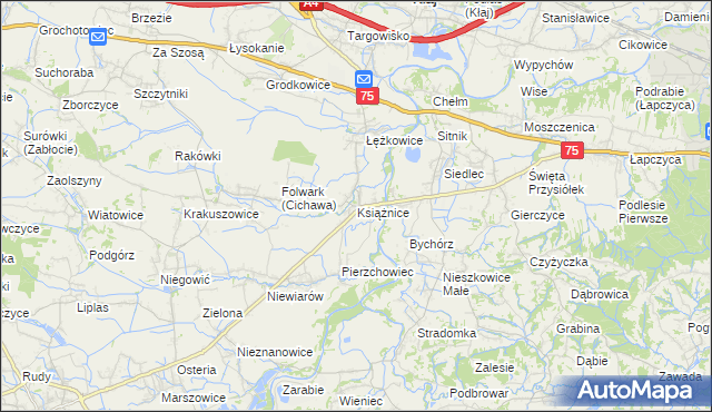 mapa Książnice gmina Gdów, Książnice gmina Gdów na mapie Targeo