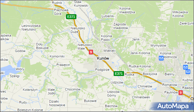 mapa Kunów powiat ostrowiecki, Kunów powiat ostrowiecki na mapie Targeo