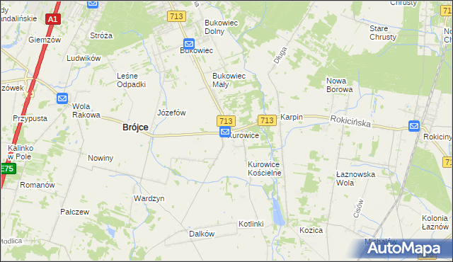 mapa Kurowice gmina Brójce, Kurowice gmina Brójce na mapie Targeo