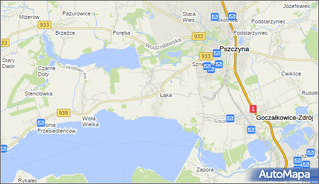 mapa Łąka gmina Pszczyna, Łąka gmina Pszczyna na mapie Targeo