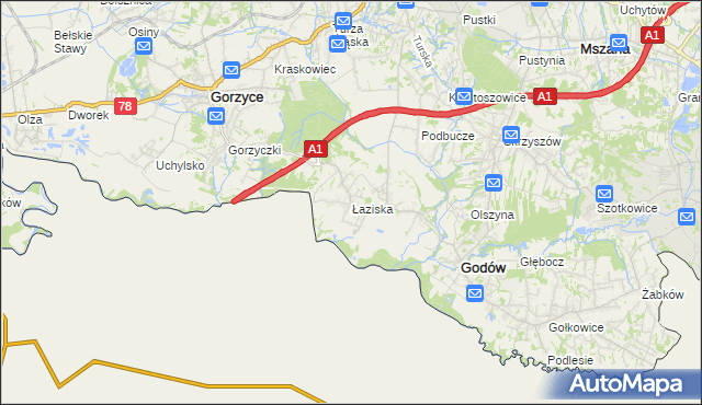 mapa Łaziska gmina Godów, Łaziska gmina Godów na mapie Targeo