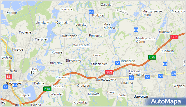 mapa Łazy gmina Jasienica, Łazy gmina Jasienica na mapie Targeo