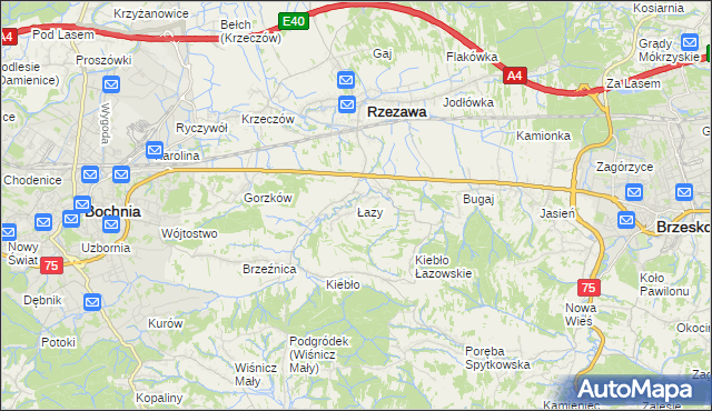 mapa Łazy gmina Rzezawa, Łazy gmina Rzezawa na mapie Targeo