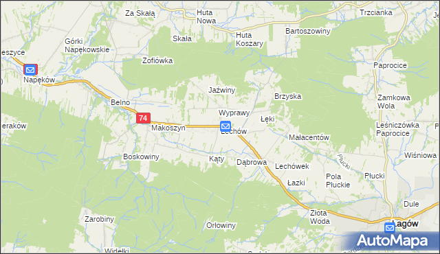 mapa Lechów gmina Bieliny, Lechów gmina Bieliny na mapie Targeo