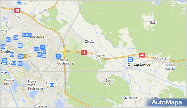 mapa Lędziny gmina Chrząstowice, Lędziny gmina Chrząstowice na mapie Targeo