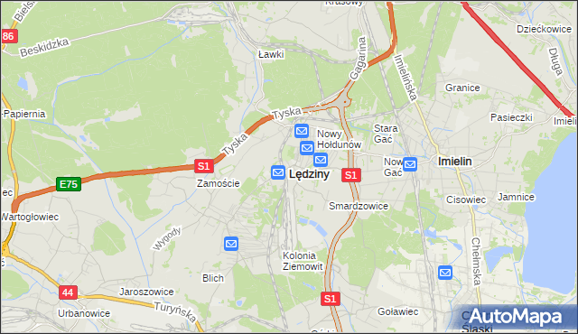 mapa Lędziny powiat bieruńsko-lędziński, Lędziny powiat bieruńsko-lędziński na mapie Targeo
