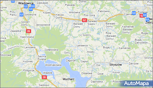 mapa Łękawica gmina Stryszów, Łękawica gmina Stryszów na mapie Targeo