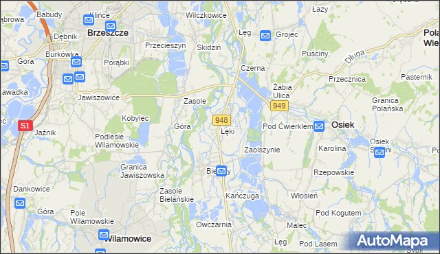 mapa Łęki gmina Kęty, Łęki gmina Kęty na mapie Targeo