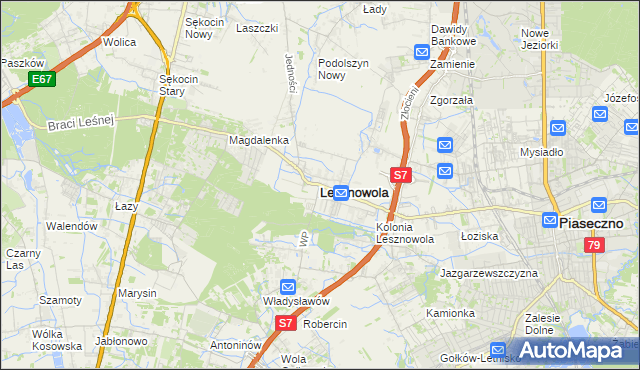 mapa Lesznowola powiat piaseczyński, Lesznowola powiat piaseczyński na mapie Targeo