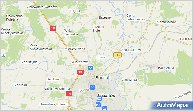 mapa Lisów gmina Lubartów, Lisów gmina Lubartów na mapie Targeo