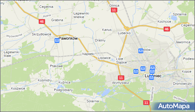 mapa Lisowice gmina Pawonków, Lisowice gmina Pawonków na mapie Targeo