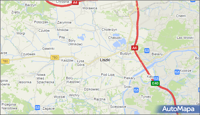 mapa Liszki powiat krakowski, Liszki powiat krakowski na mapie Targeo