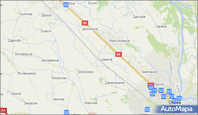 mapa Lizawice, Lizawice na mapie Targeo