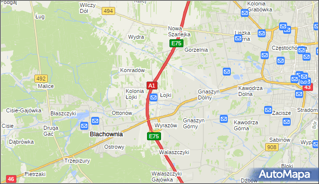 mapa Łojki gmina Blachownia, Łojki gmina Blachownia na mapie Targeo