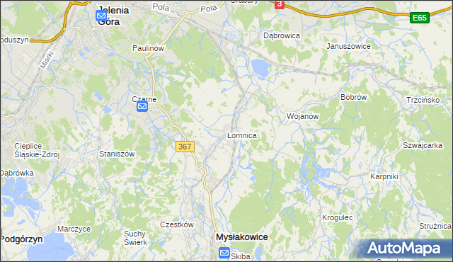 mapa Łomnica gmina Mysłakowice, Łomnica gmina Mysłakowice na mapie Targeo