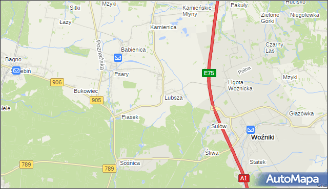 mapa Lubsza gmina Woźniki, Lubsza gmina Woźniki na mapie Targeo