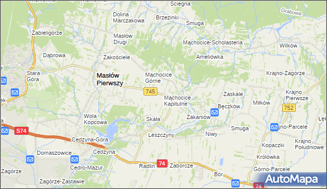 mapa Mąchocice Kapitulne, Mąchocice Kapitulne na mapie Targeo