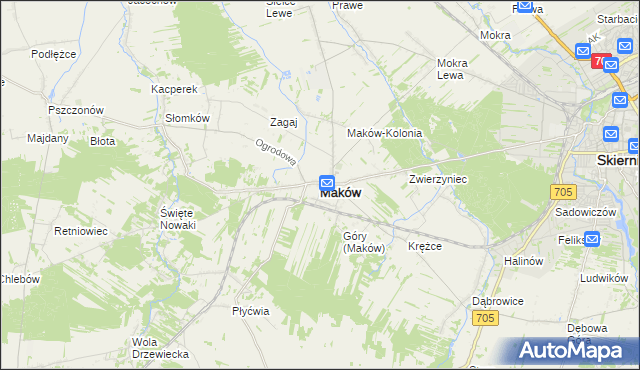 mapa Maków powiat skierniewicki, Maków powiat skierniewicki na mapie Targeo