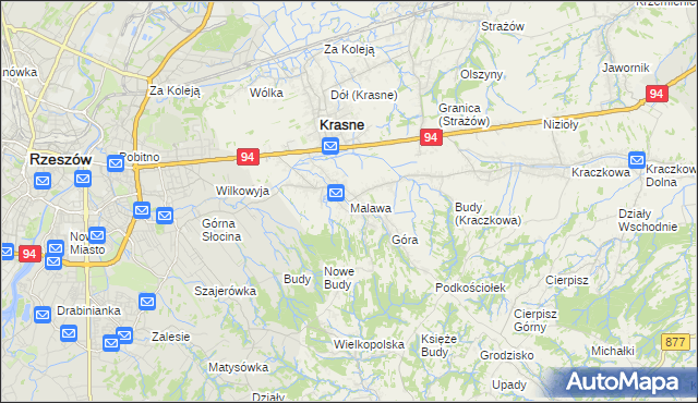 mapa Malawa gmina Krasne, Malawa gmina Krasne na mapie Targeo