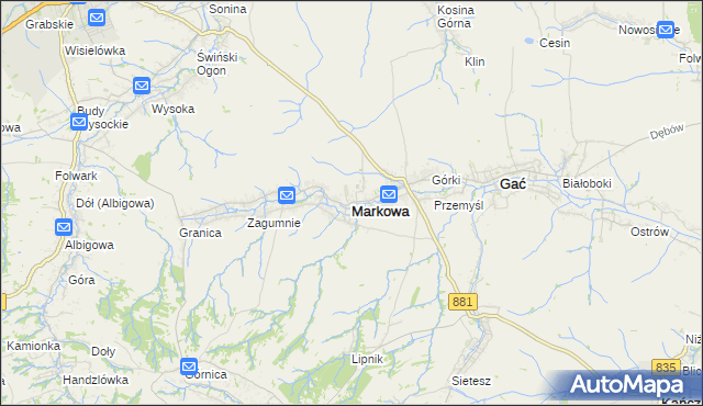 mapa Markowa, Markowa na mapie Targeo