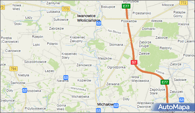 mapa Maszków gmina Iwanowice, Maszków gmina Iwanowice na mapie Targeo