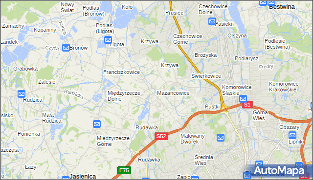 mapa Mazańcowice, Mazańcowice na mapie Targeo